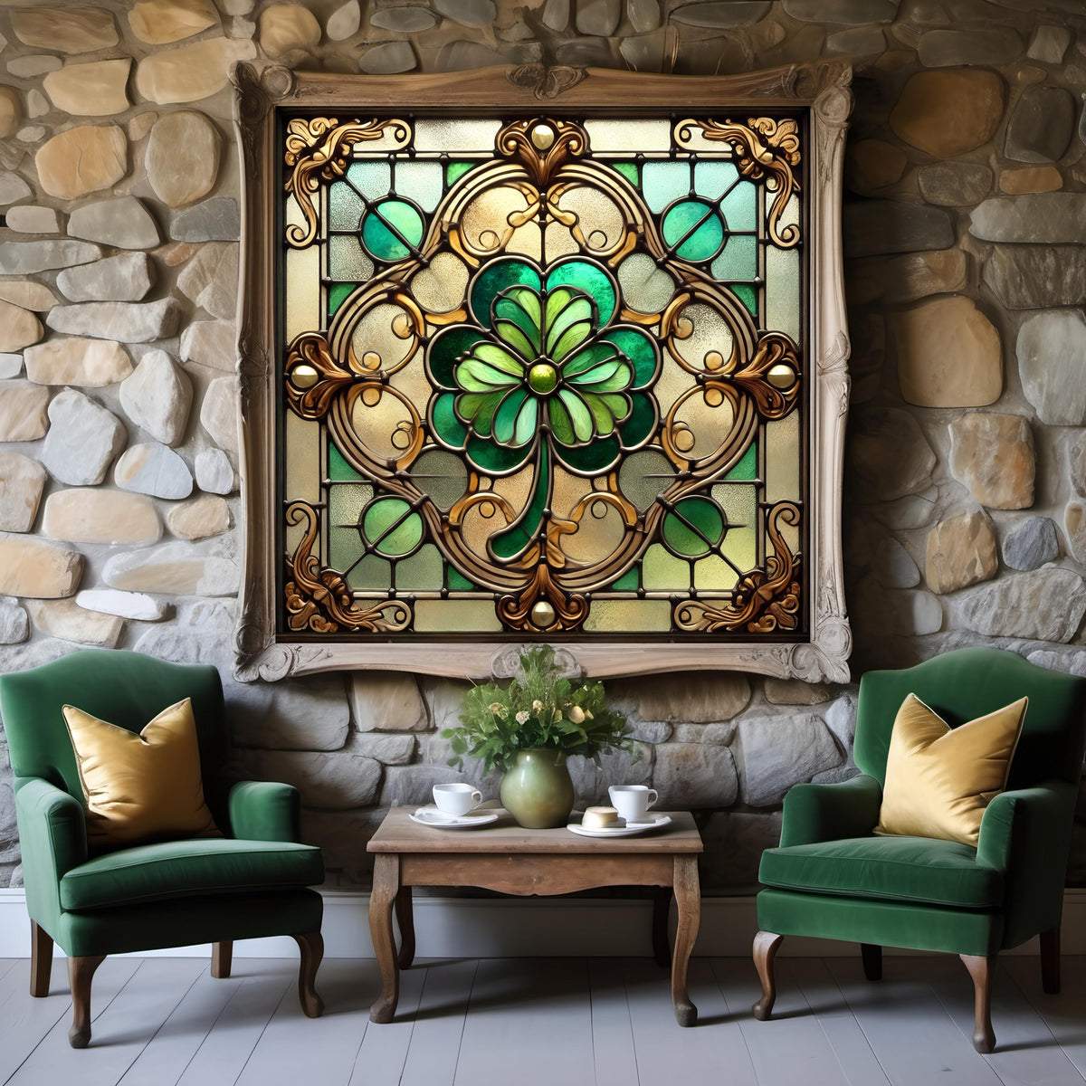 Vintage Stained Glass Clover Wall Art: Celtic Window Design (Digital Download)