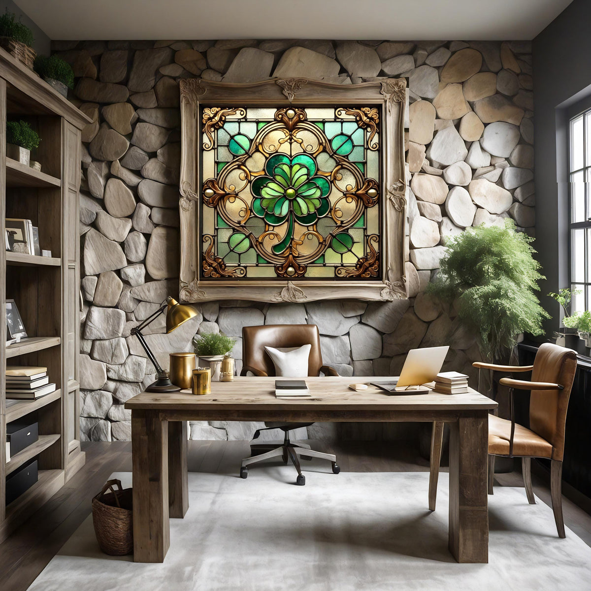 Vintage Stained Glass Clover Wall Art: Celtic Window Design (Digital Download)