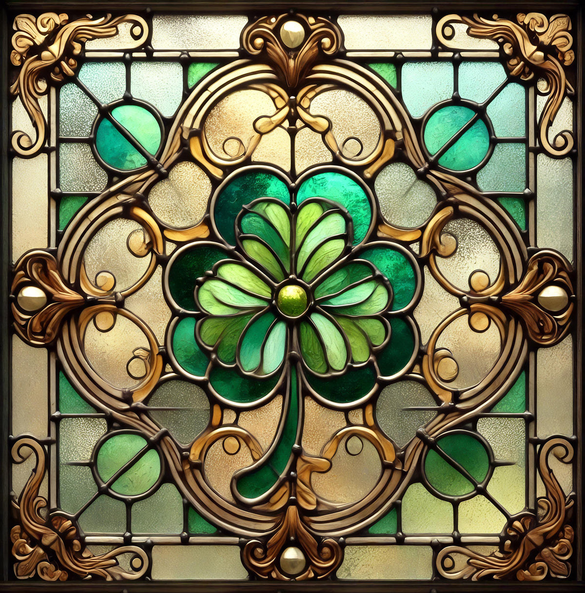 Vintage Stained Glass Clover Wall Art: Celtic Window Design (Digital Download)