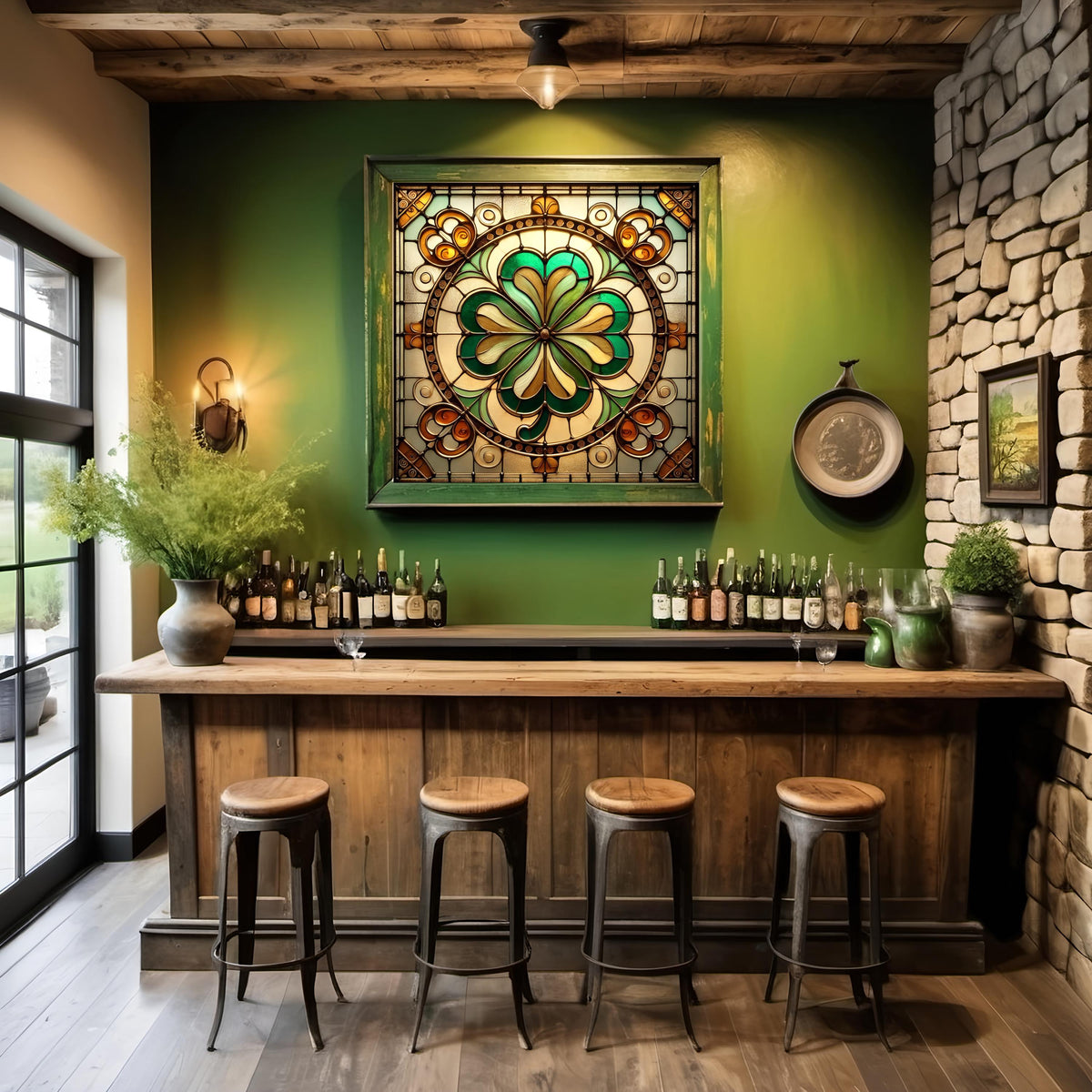 Stained Glass Clover Art: Vintage Celtic Window Design (Digital Download)