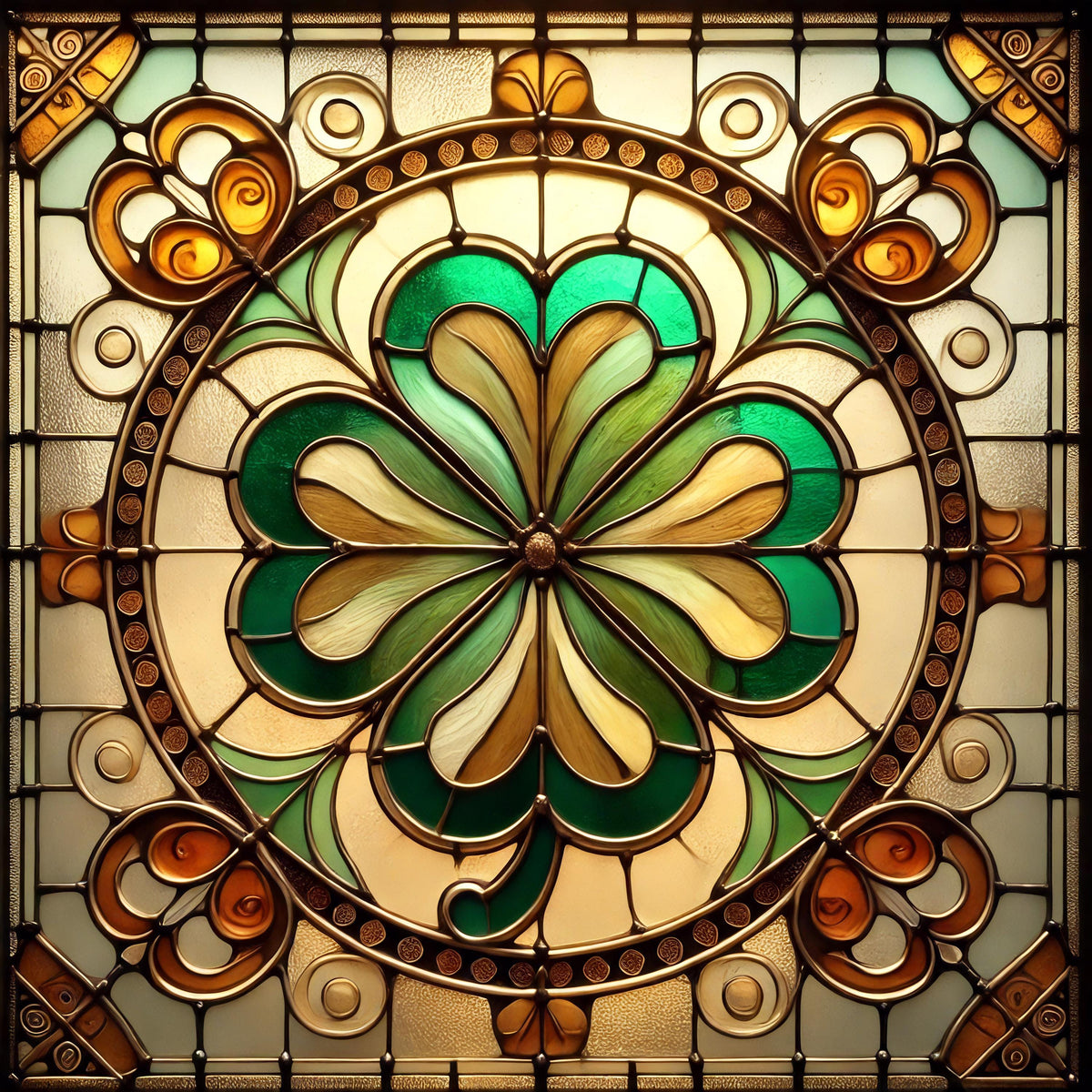 Stained Glass Clover Art: Vintage Celtic Window Design (Digital Download)