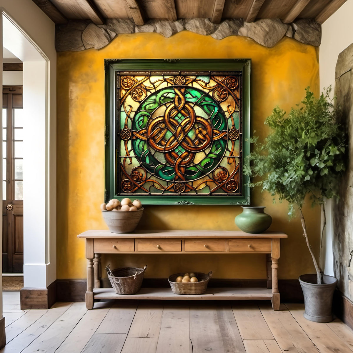 Vintage Stained Glass Celtic Knot Art: Irish Decor (Digital Download)