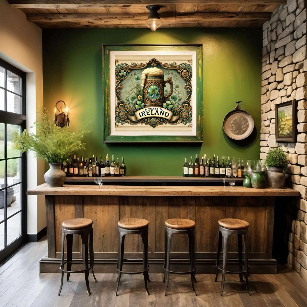 Vintage Ireland Beer Stein Sign: St Patricks Day Irish Pub Decor (Digital Print)