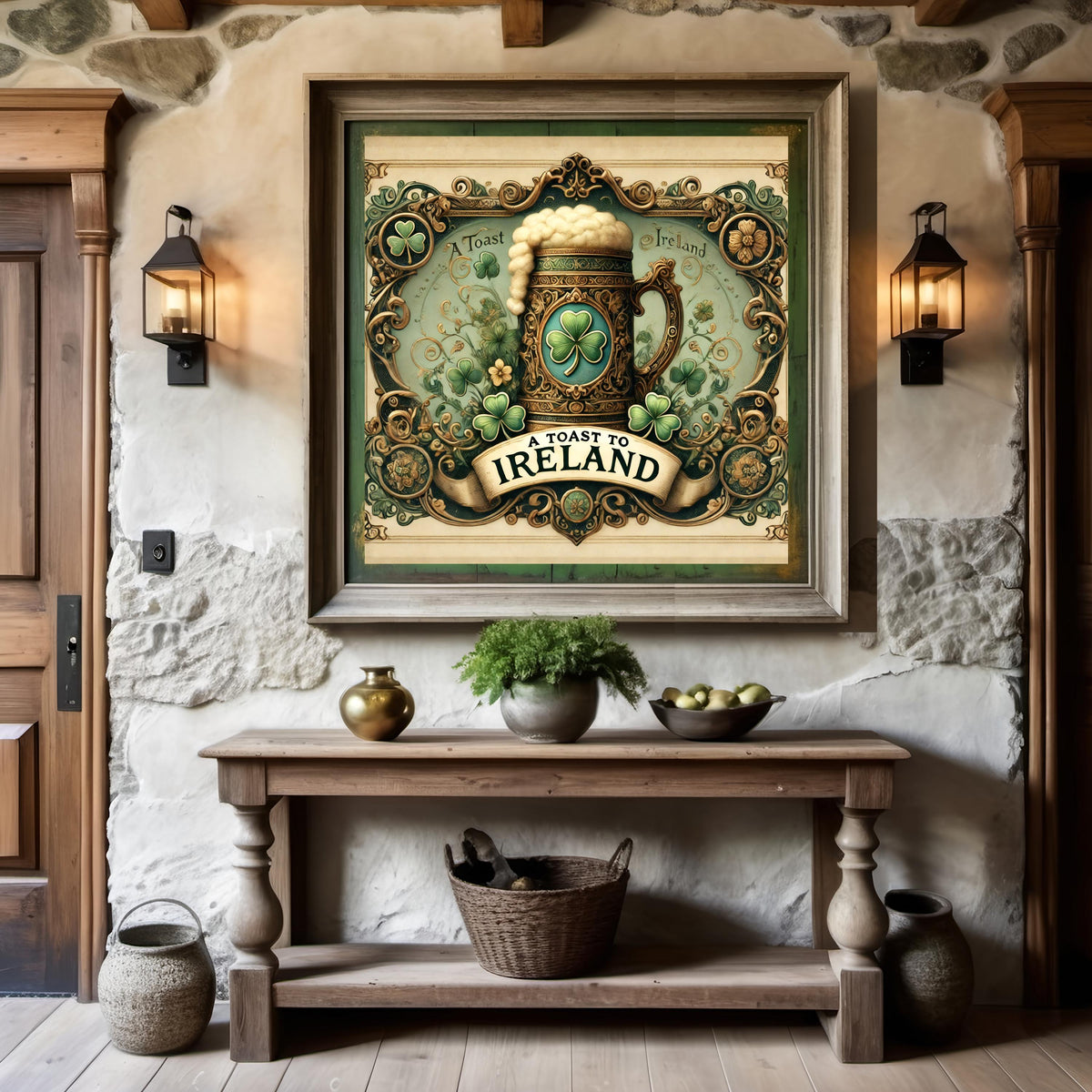Vintage Ireland Beer Stein Sign: St Patricks Day Irish Pub Decor (Digital Print)
