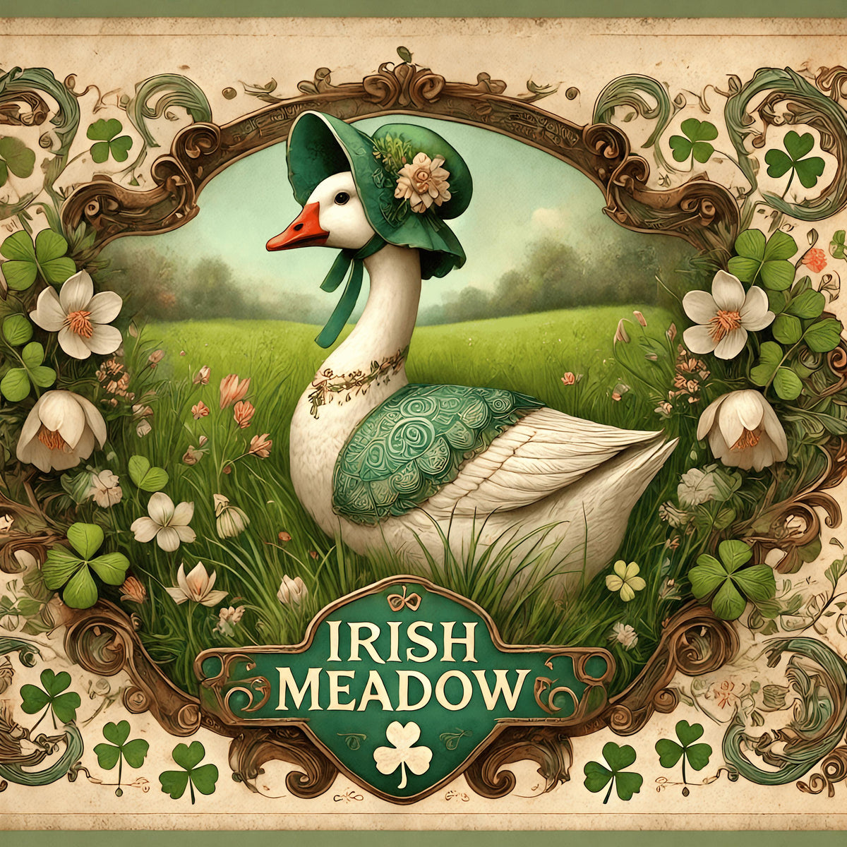 Vintage Goose Irish Meadow Sign: Cottagecore St Patricks Day Art (Digital Print)