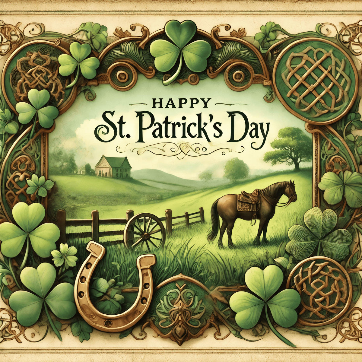 Vintage St Patrick's Day Horse Print: Irish Celtic Decor (Digital Download)