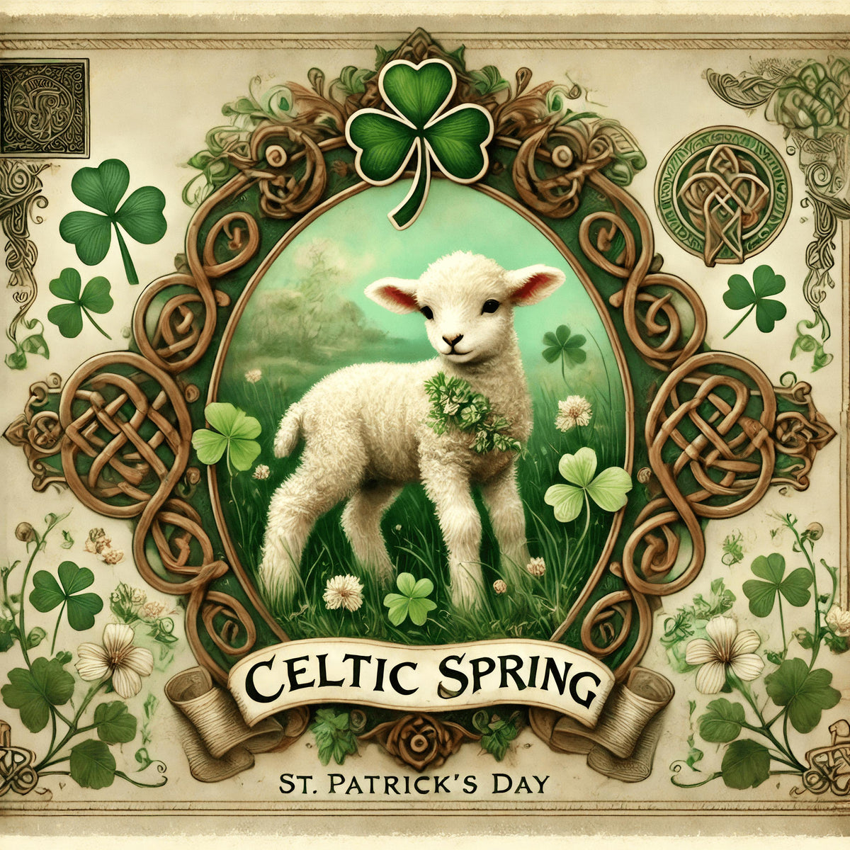 Celtic Spring Lamb Print: Vintage Irish St Patricks Day Decor (Digital Download)