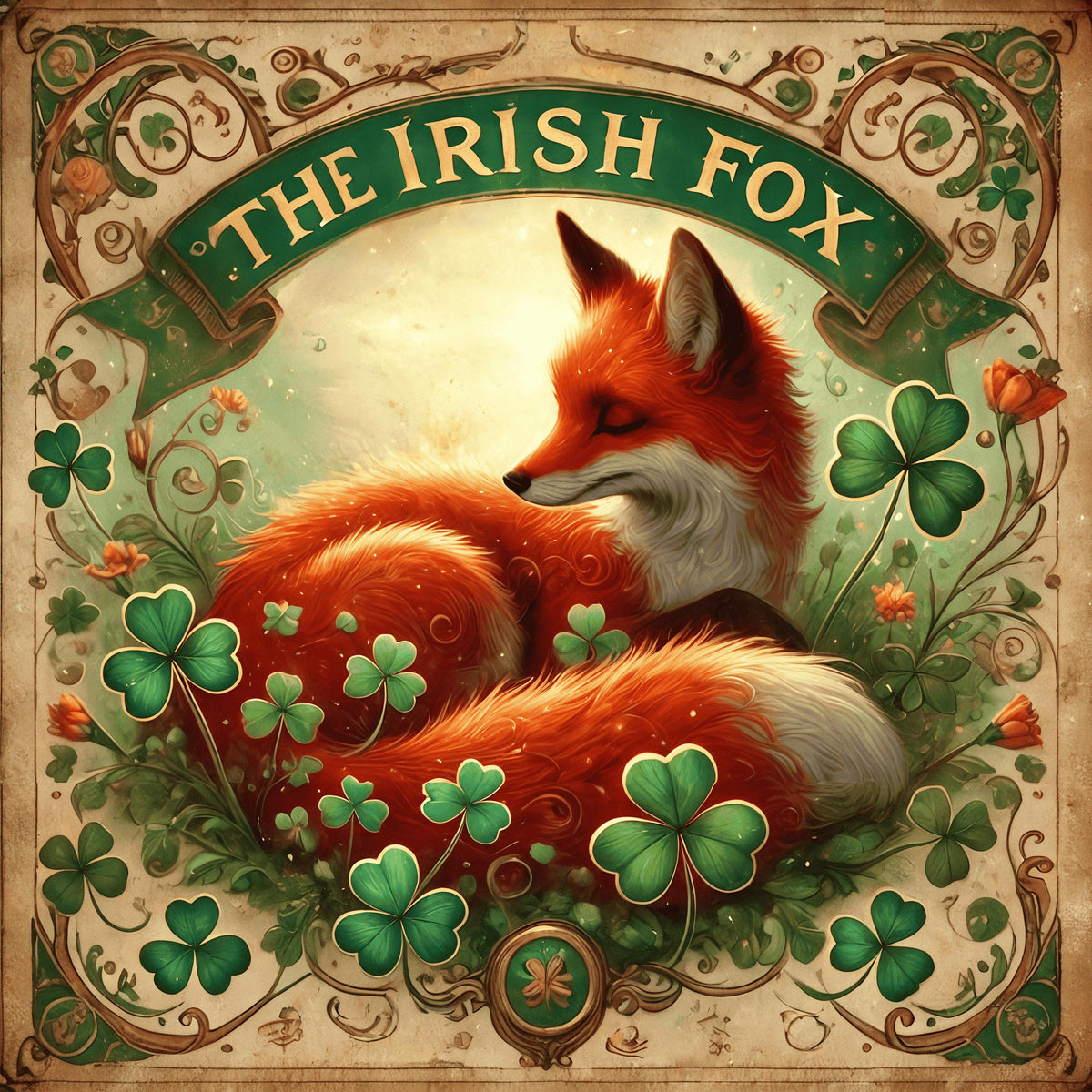 Vintage Irish Fox Sign: Celtic Woodland Art Print (Digital Download)
