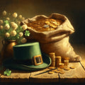 Vintage St. Patrick's Day Art: Leprechaun Hat & Gold Still Life (Digital Print)