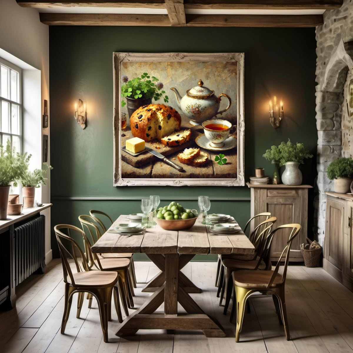Vintage Irish Tea & Soda Bread Still Life Print: Cozy Kitchen Wall Art (Digital Download)