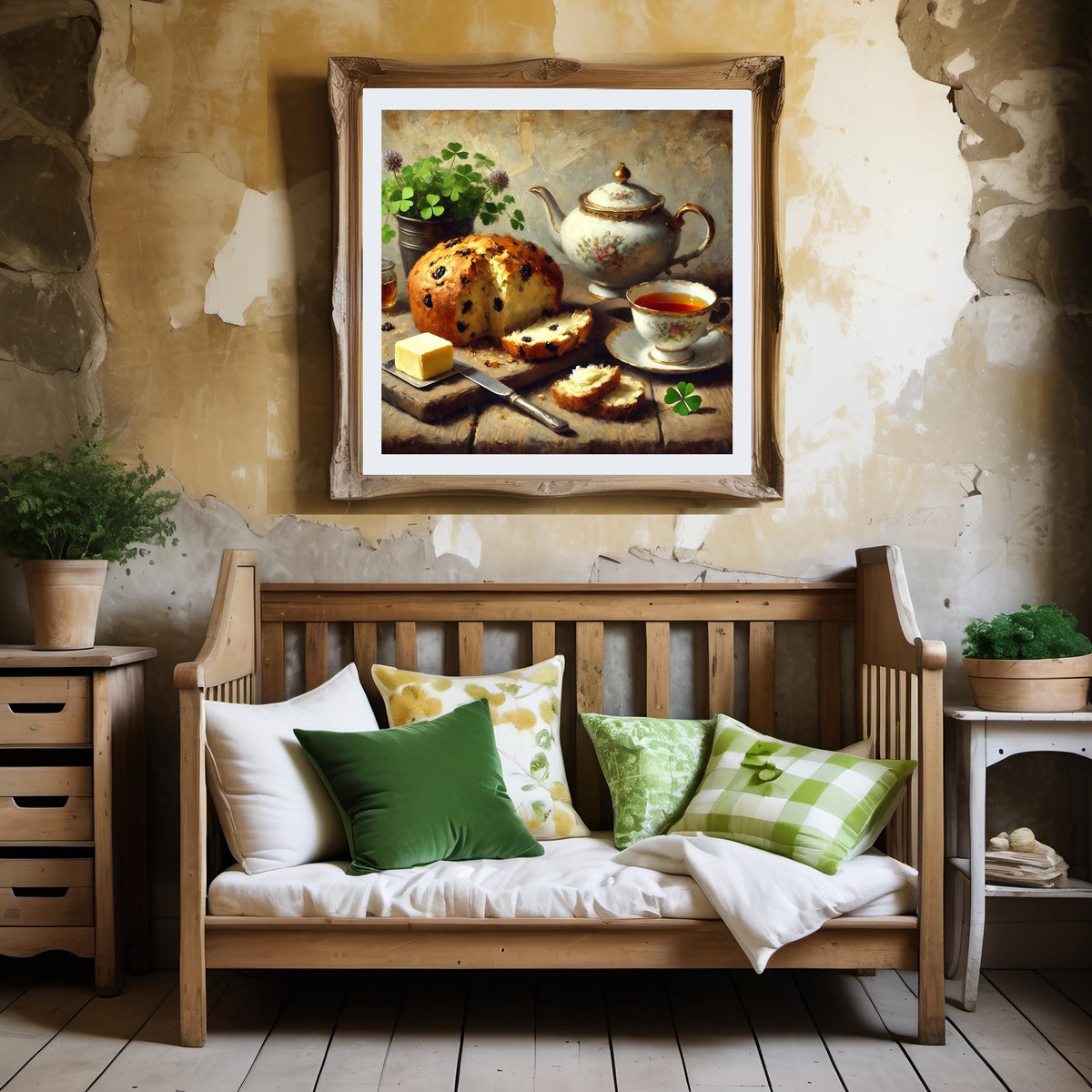 Vintage Irish Tea & Soda Bread Still Life Print: Cozy Kitchen Wall Art (Digital Download)