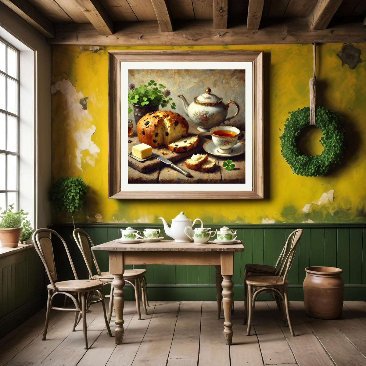 Vintage Irish Tea & Soda Bread Still Life Print: Cozy Kitchen Wall Art (Digital Download)