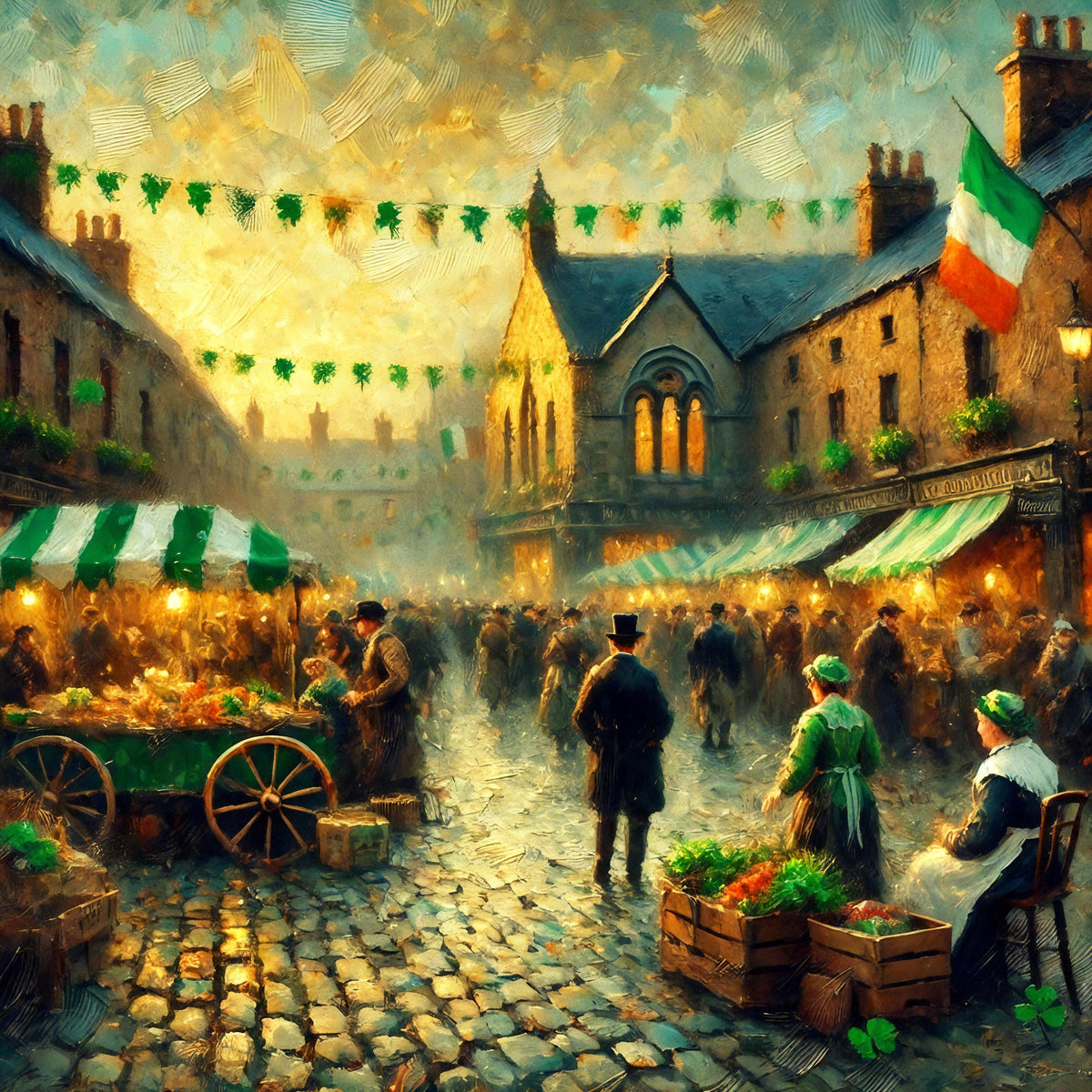 Vintage Irish Market Scene Print: St. Patrick's Day Festival (Digital Download)