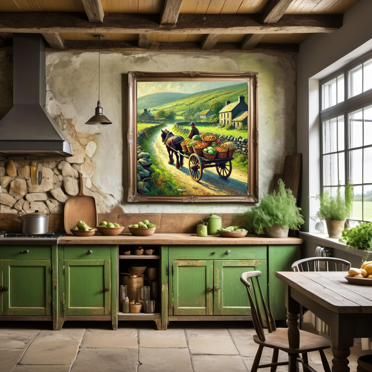 Vintage Irish Countryside Print: Horse Cart, Farmer's Market (Digital Download)