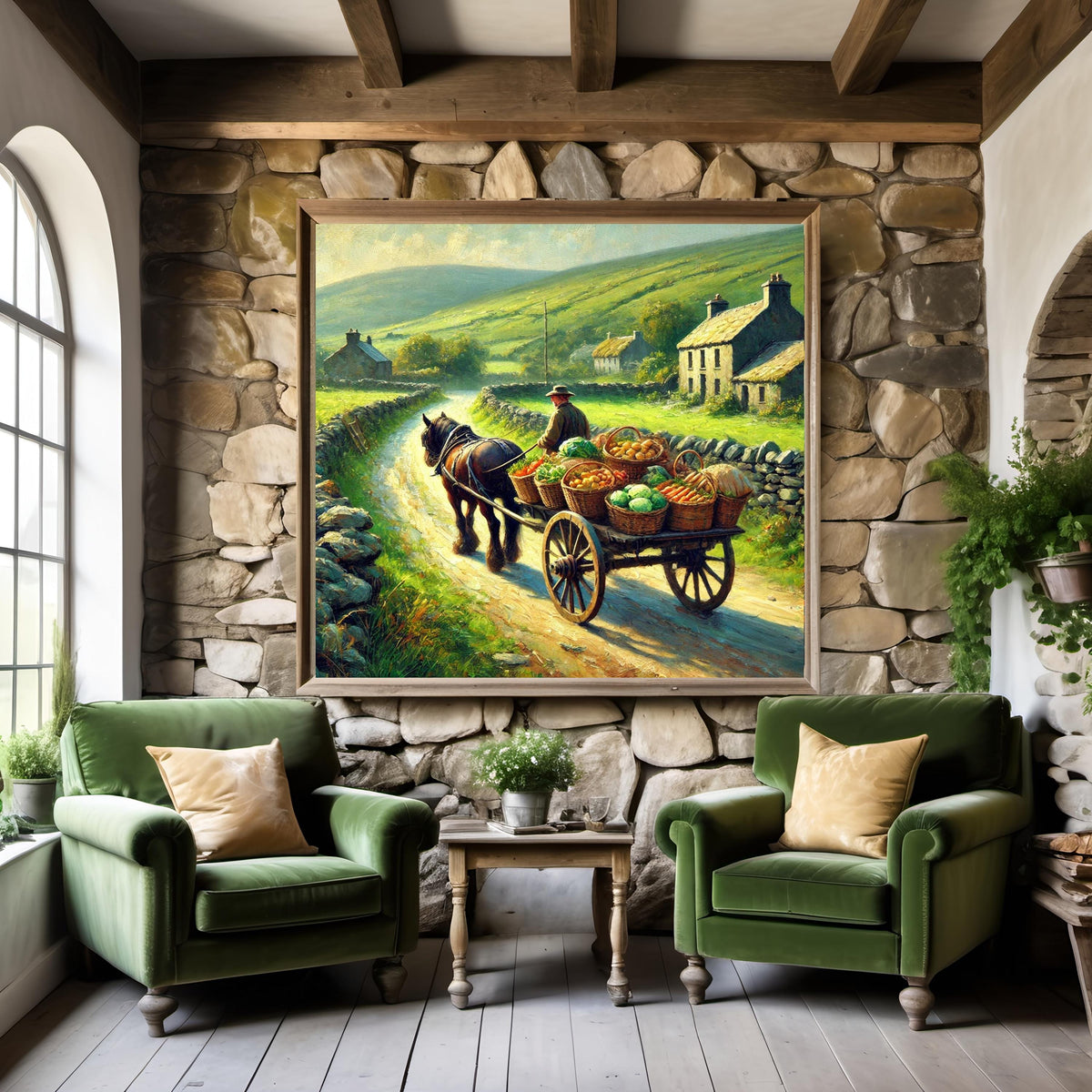 Vintage Irish Countryside Print: Horse Cart, Farmer's Market (Digital Download)