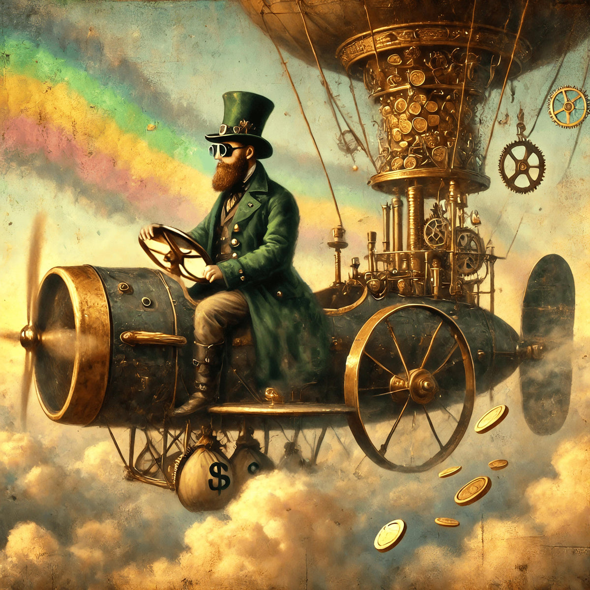 Steampunk Leprechaun Airship Pilot Art Print: Whimsical Irish Decor (Digital Download)