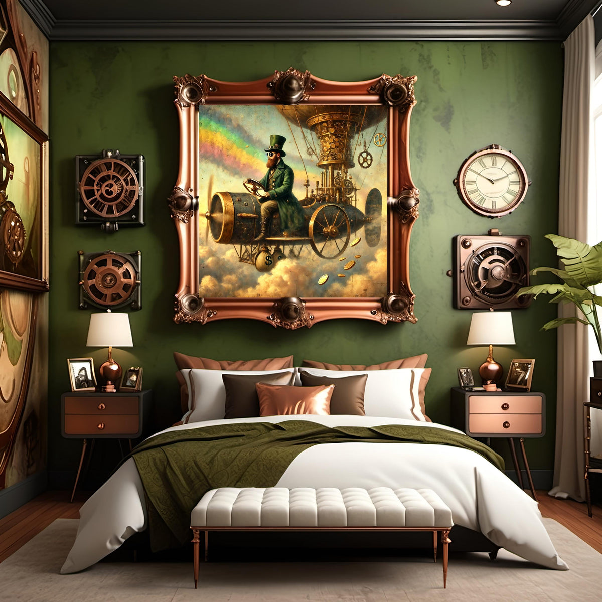 Steampunk Leprechaun Airship Pilot Art Print: Whimsical Irish Decor (Digital Download)