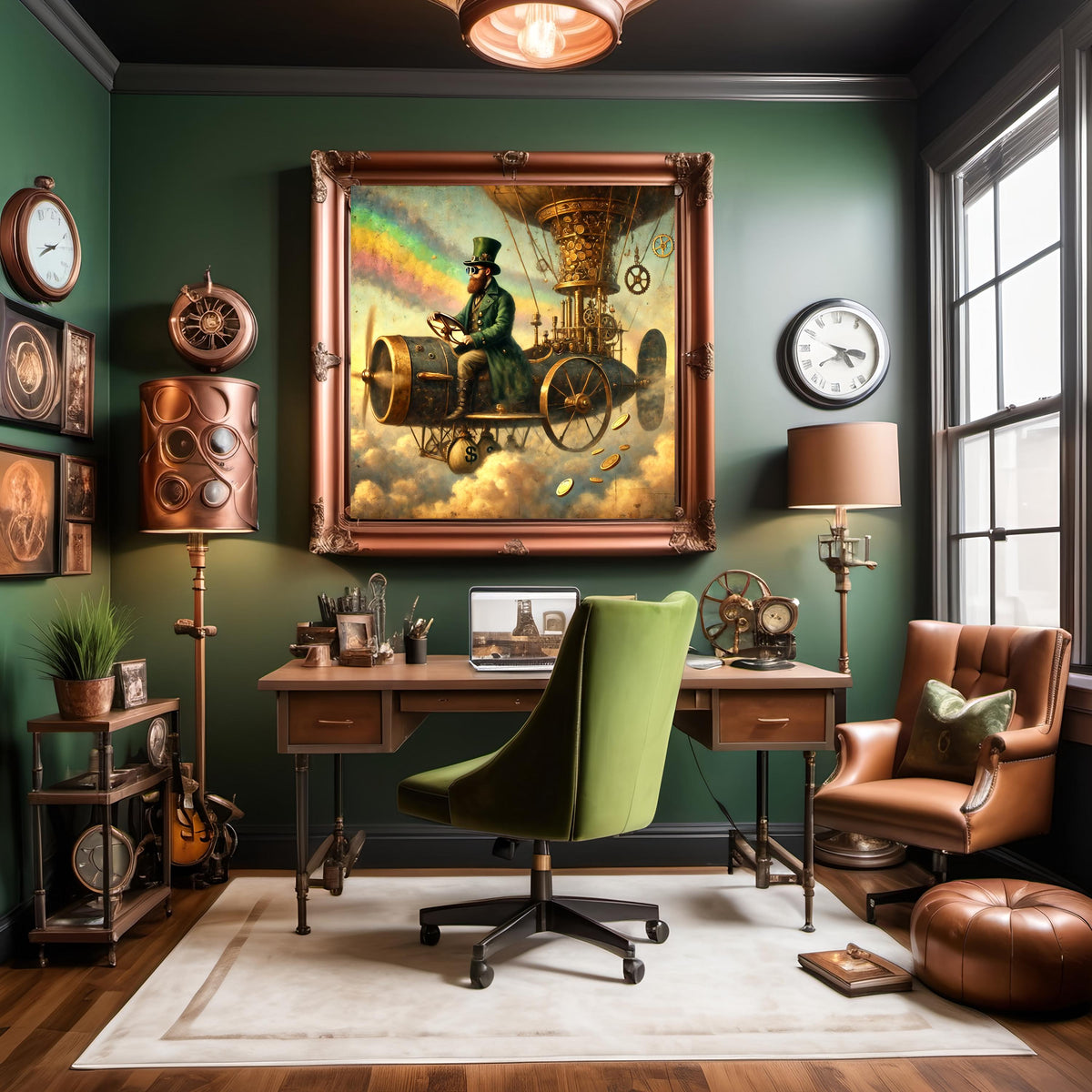 Steampunk Leprechaun Airship Pilot Art Print: Whimsical Irish Decor (Digital Download)