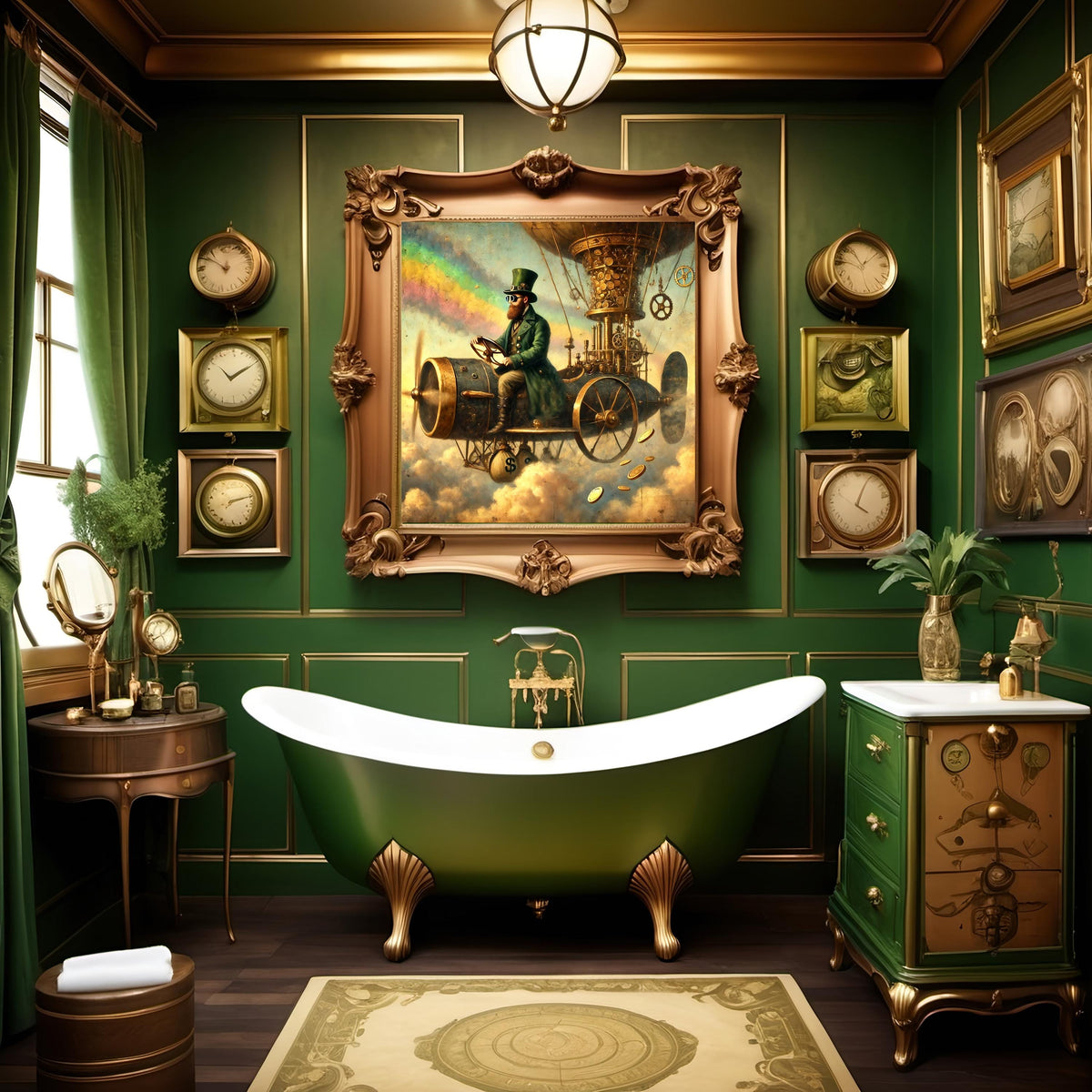 Steampunk Leprechaun Airship Pilot Art Print: Whimsical Irish Decor (Digital Download)