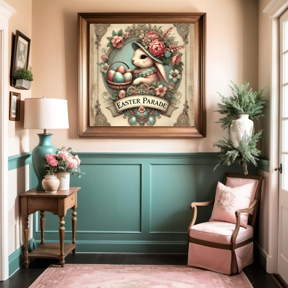 Vintage Bunny Easter Parade Sign: Victorian Spring Wall Art (Digital Print)