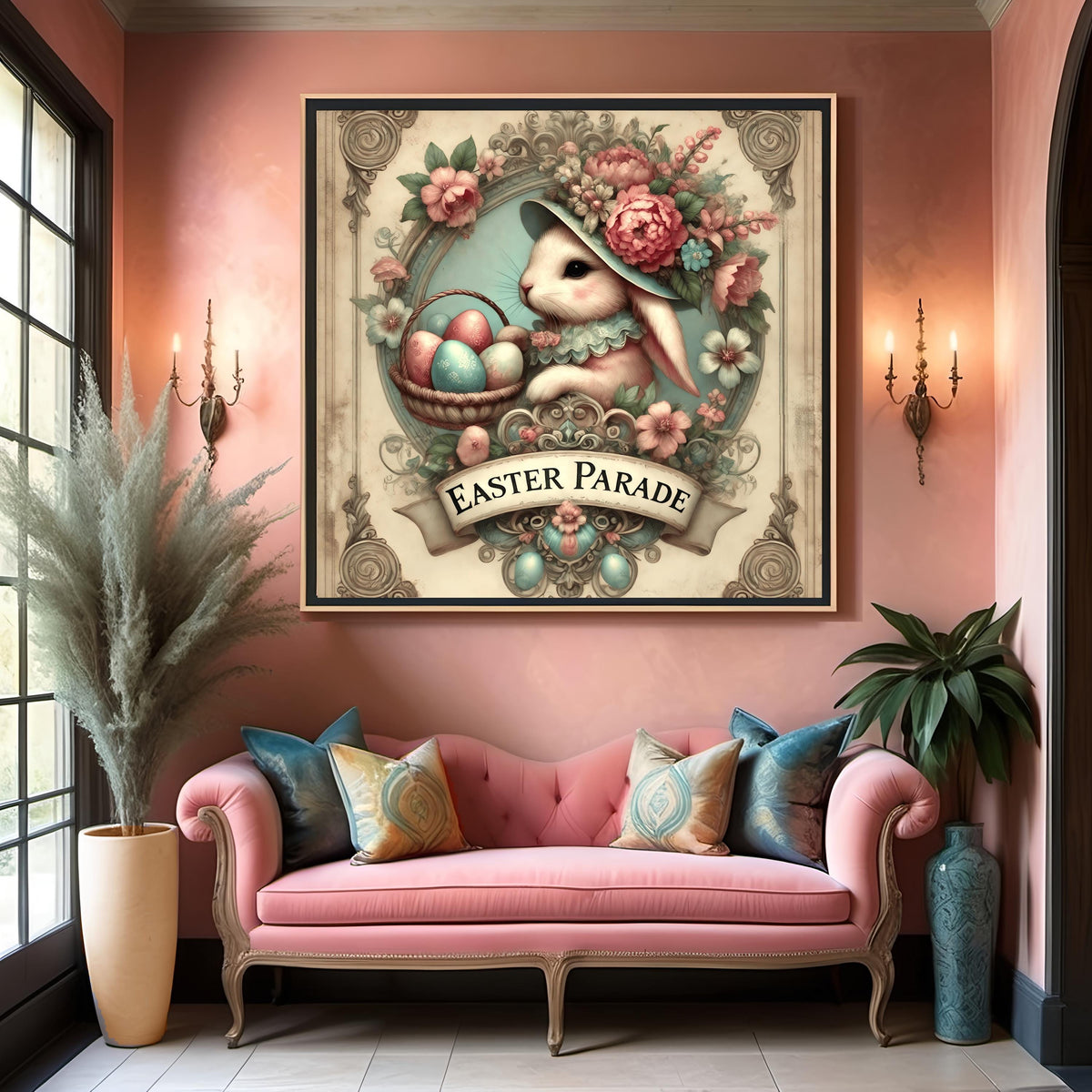 Vintage Bunny Easter Parade Sign: Victorian Spring Wall Art (Digital Print)