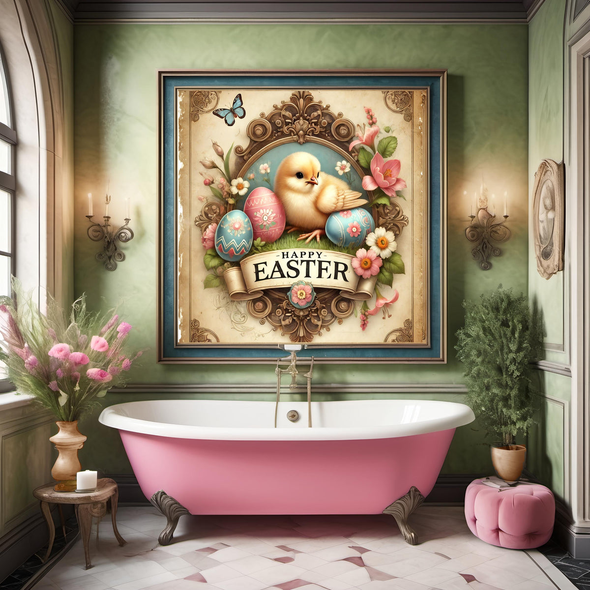 Vintage Easter Chick Sign: Victorian Spring Wall Art (Digital Print)