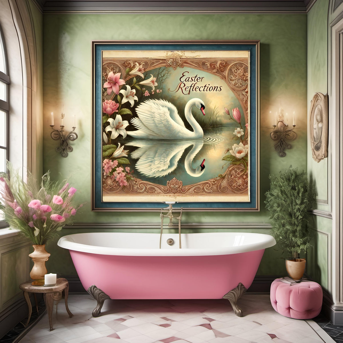 Vintage Easter Swan Print: Victorian Spring Wall Art (Digital Download)