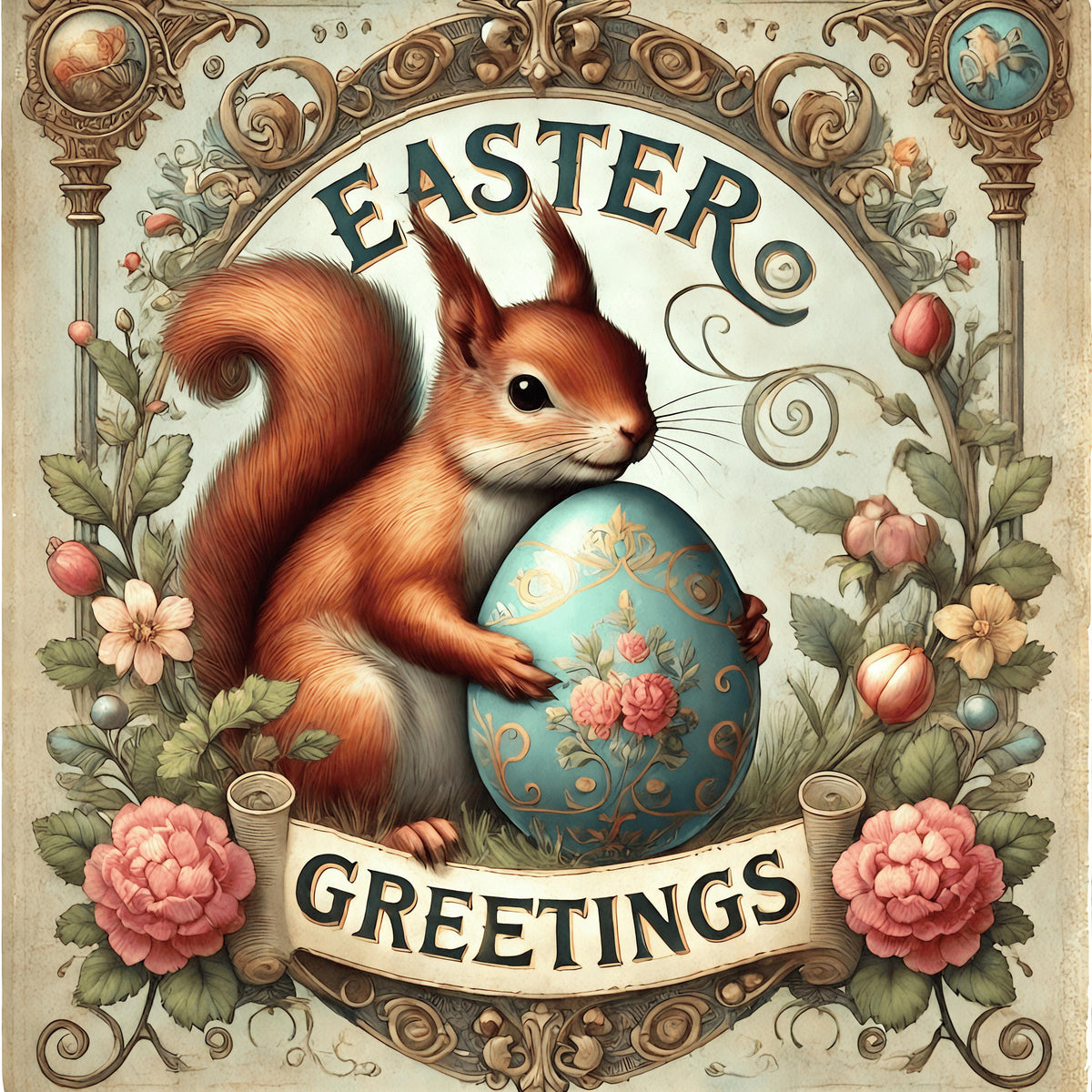 Vintage Easter Squirrel Print: Victorian Spring Decor (Digital Download)