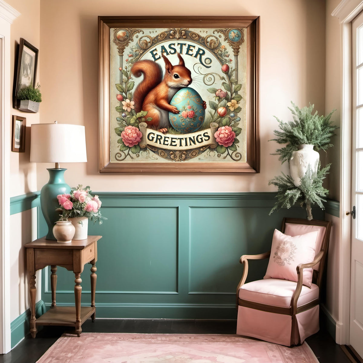 Vintage Easter Squirrel Print: Victorian Spring Decor (Digital Download)