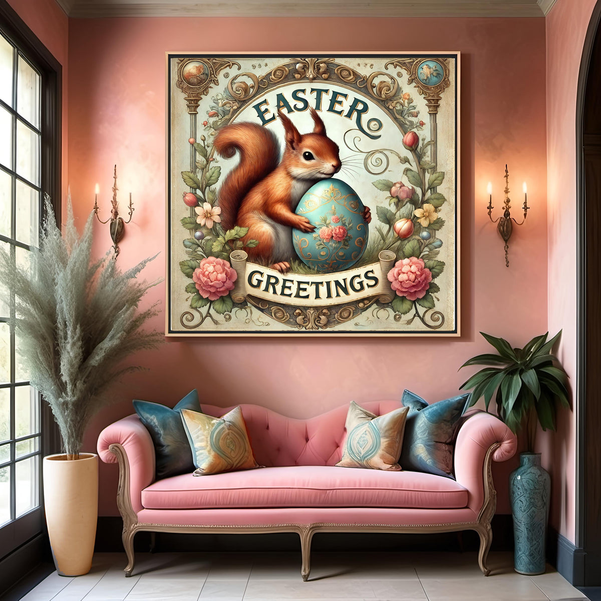 Vintage Easter Squirrel Print: Victorian Spring Decor (Digital Download)