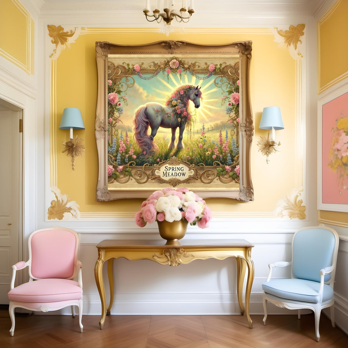 Vintage Easter Horse Print: Victorian Spring Meadow Wall Art (Digital Download)
