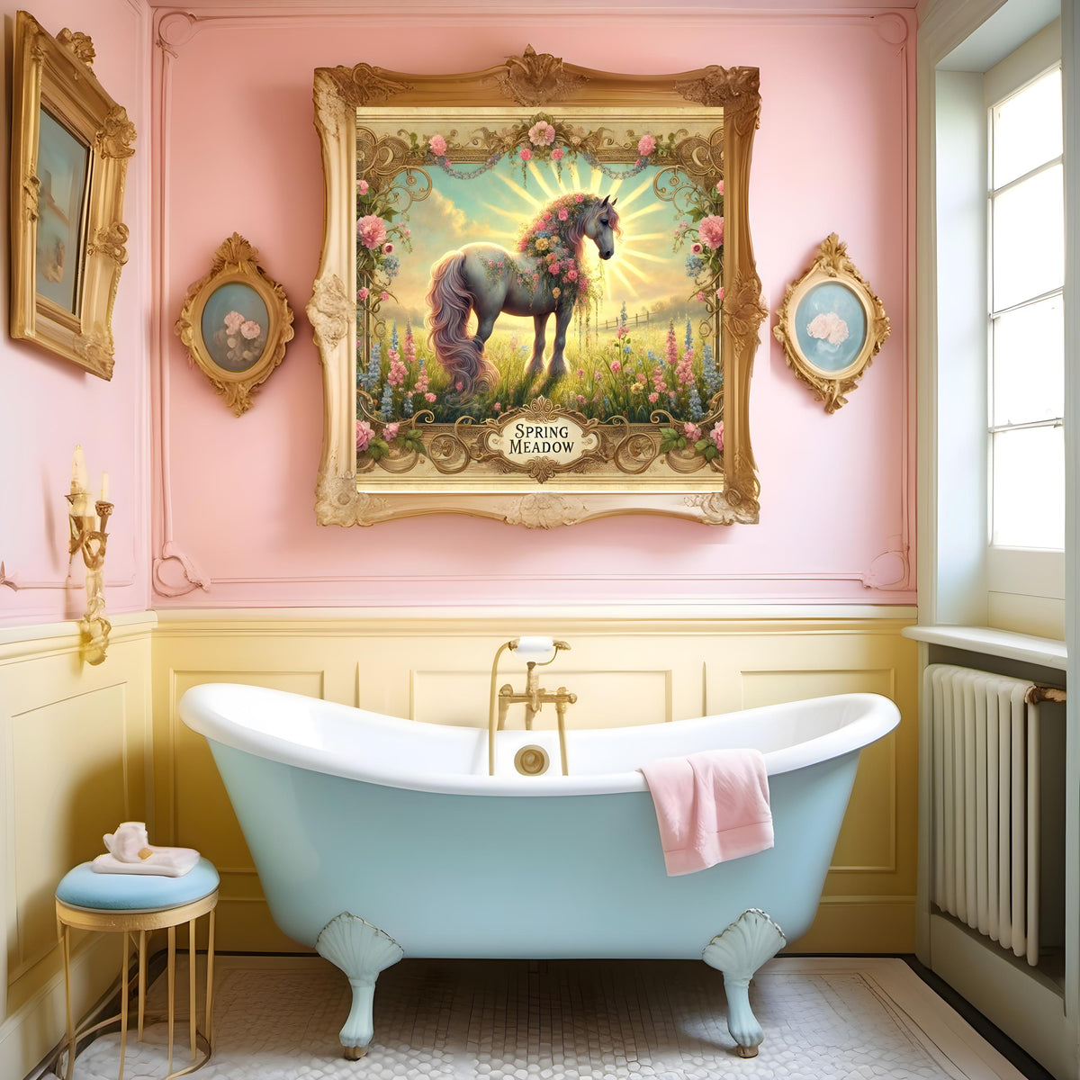 Vintage Easter Horse Print: Victorian Spring Meadow Wall Art (Digital Download)
