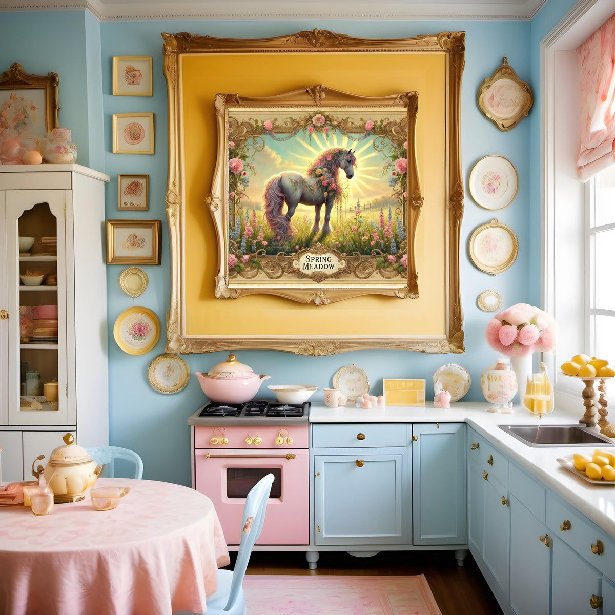 Vintage Easter Horse Print: Victorian Spring Meadow Wall Art (Digital Download)
