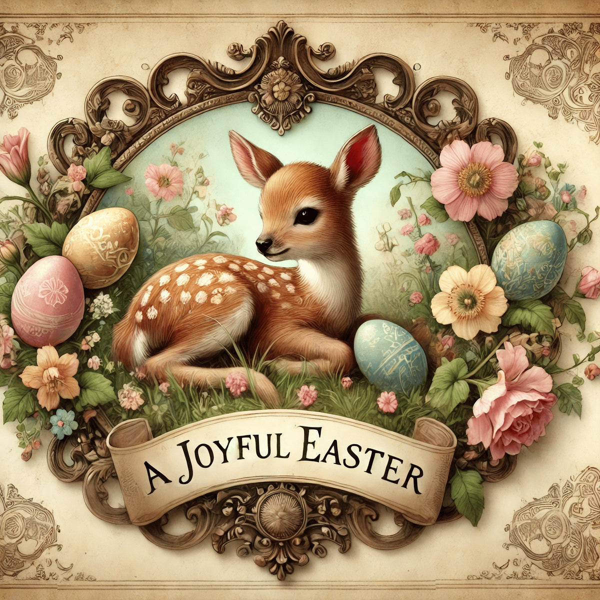 Vintage Easter Fawn Print: Victorian Spring Wall Art (Digital Download)