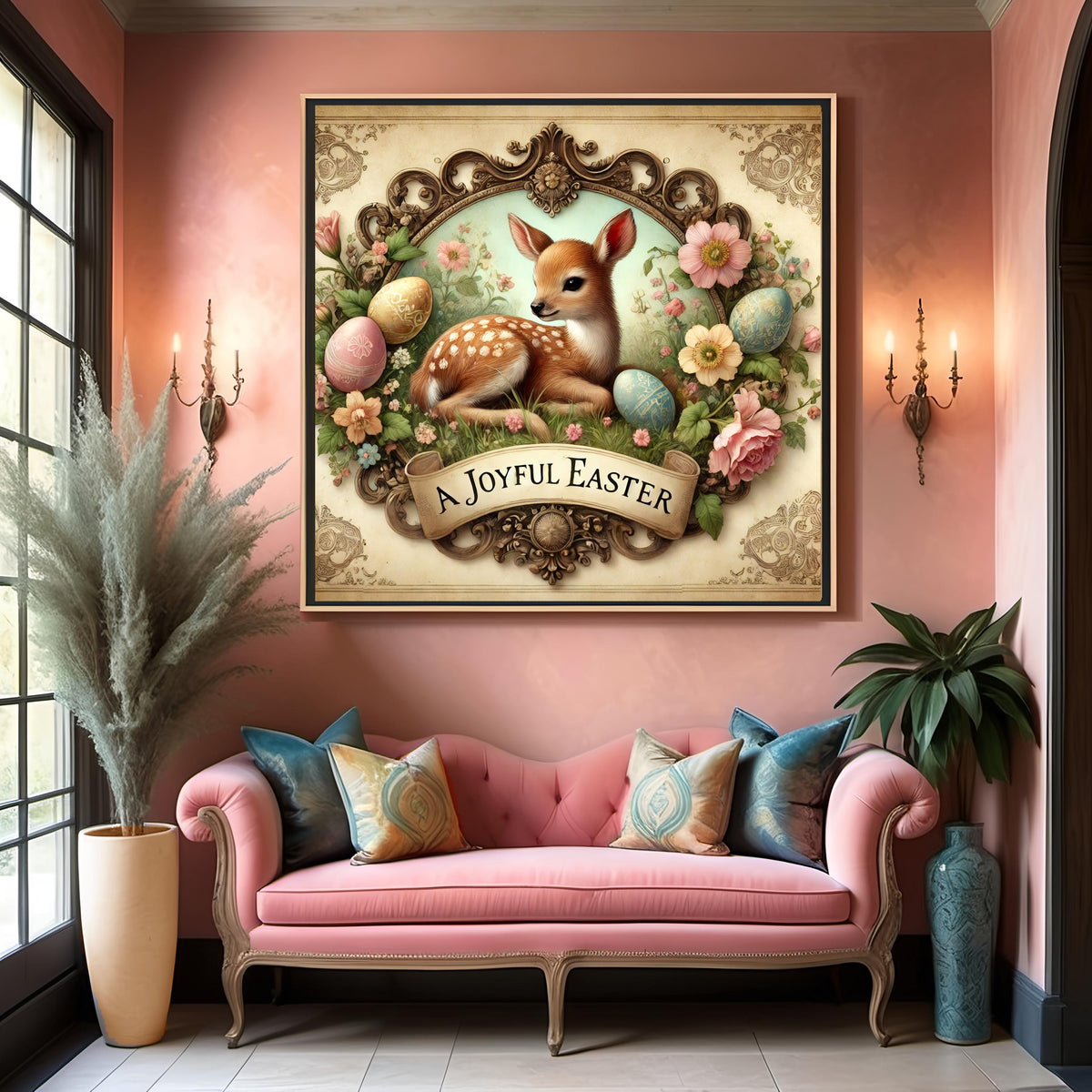 Vintage Easter Fawn Print: Victorian Spring Wall Art (Digital Download)