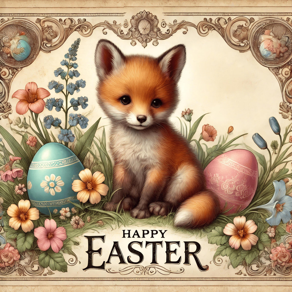 Vintage Easter Fox Art: Victorian Spring Printable (Digital Download)