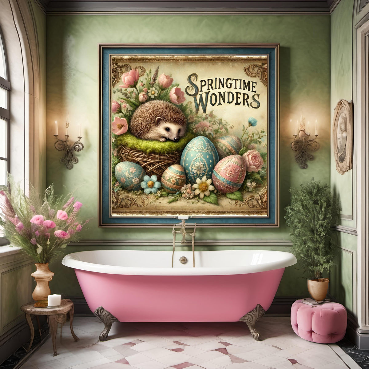 Vintage Easter Hedgehog Print: Victorian Spring Home Decor (Digital Download)