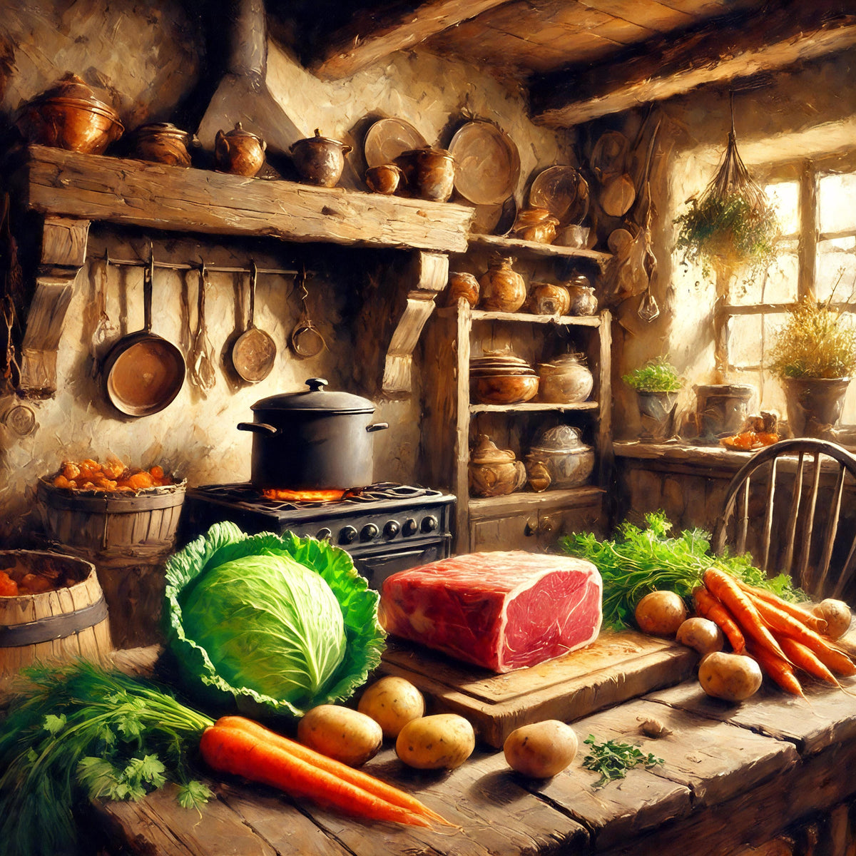 Vintage Irish Kitchen Print: Rustic Farmhouse Cooking Scene (Digital Download) 2