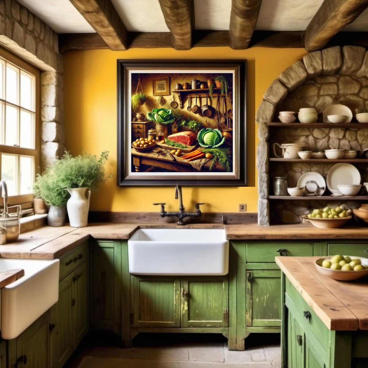 Vintage Irish Kitchen Print: Rustic Farmhouse Cooking Scene (Digital Download)