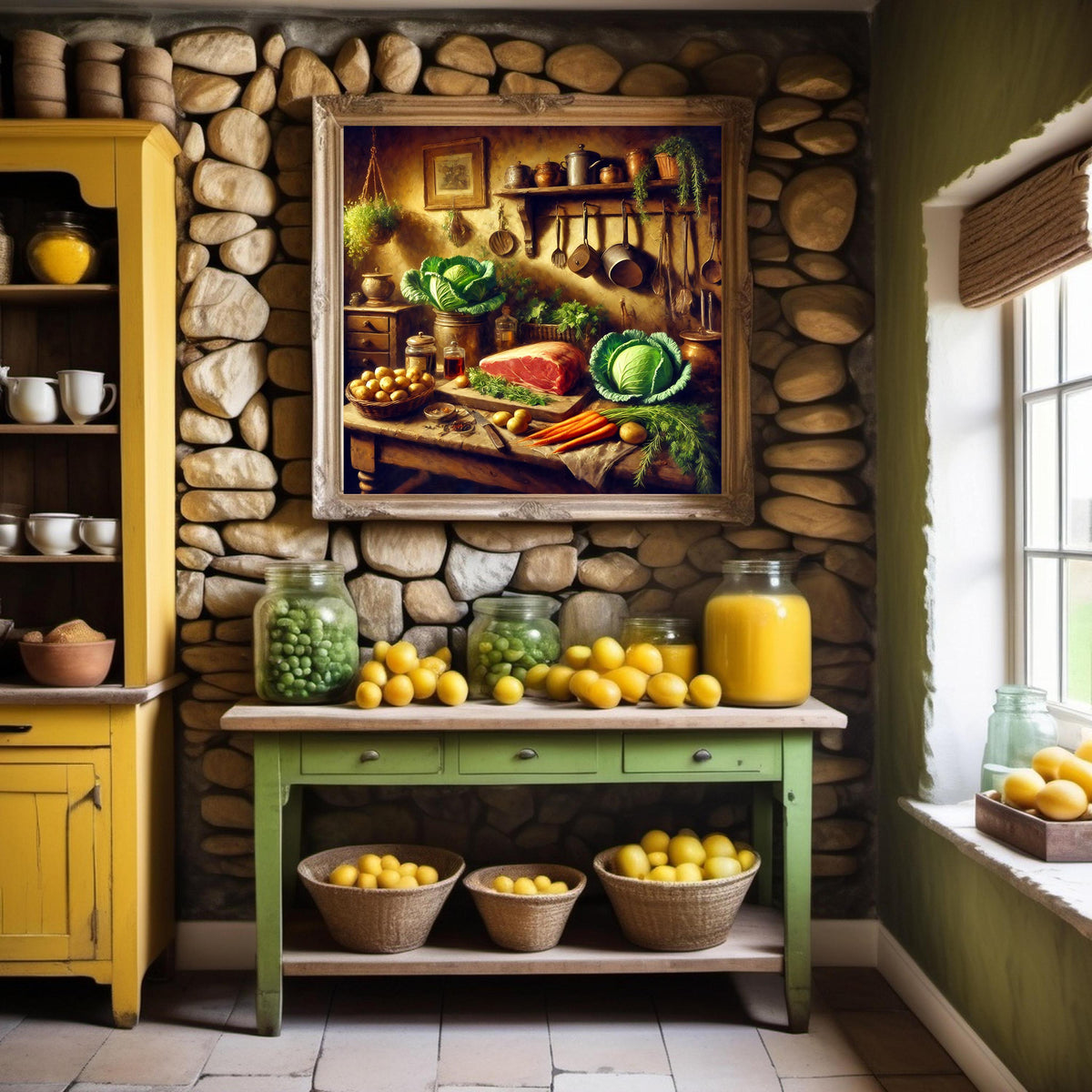 Vintage Irish Kitchen Print: Rustic Farmhouse Cooking Scene (Digital Download)