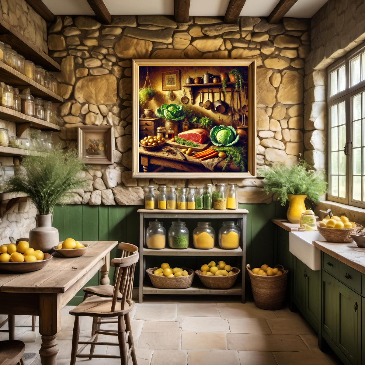 Vintage Irish Kitchen Print: Rustic Farmhouse Cooking Scene (Digital Download)