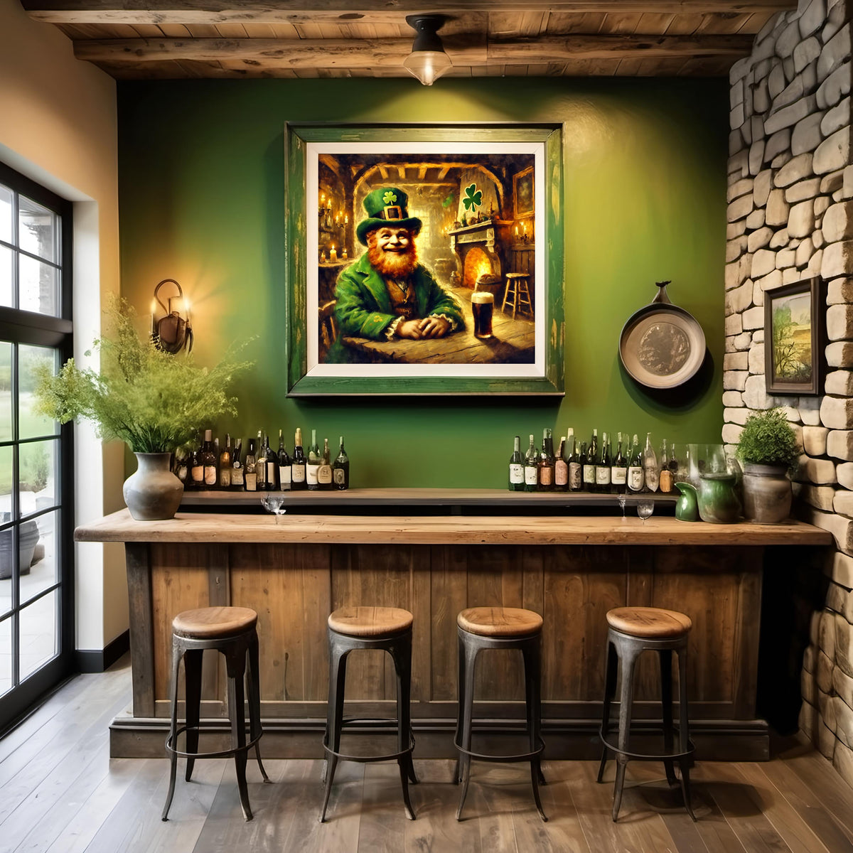 Leprechaun Irish Pub Art: St. Patrick's Day Tavern Scene (Digital Download)