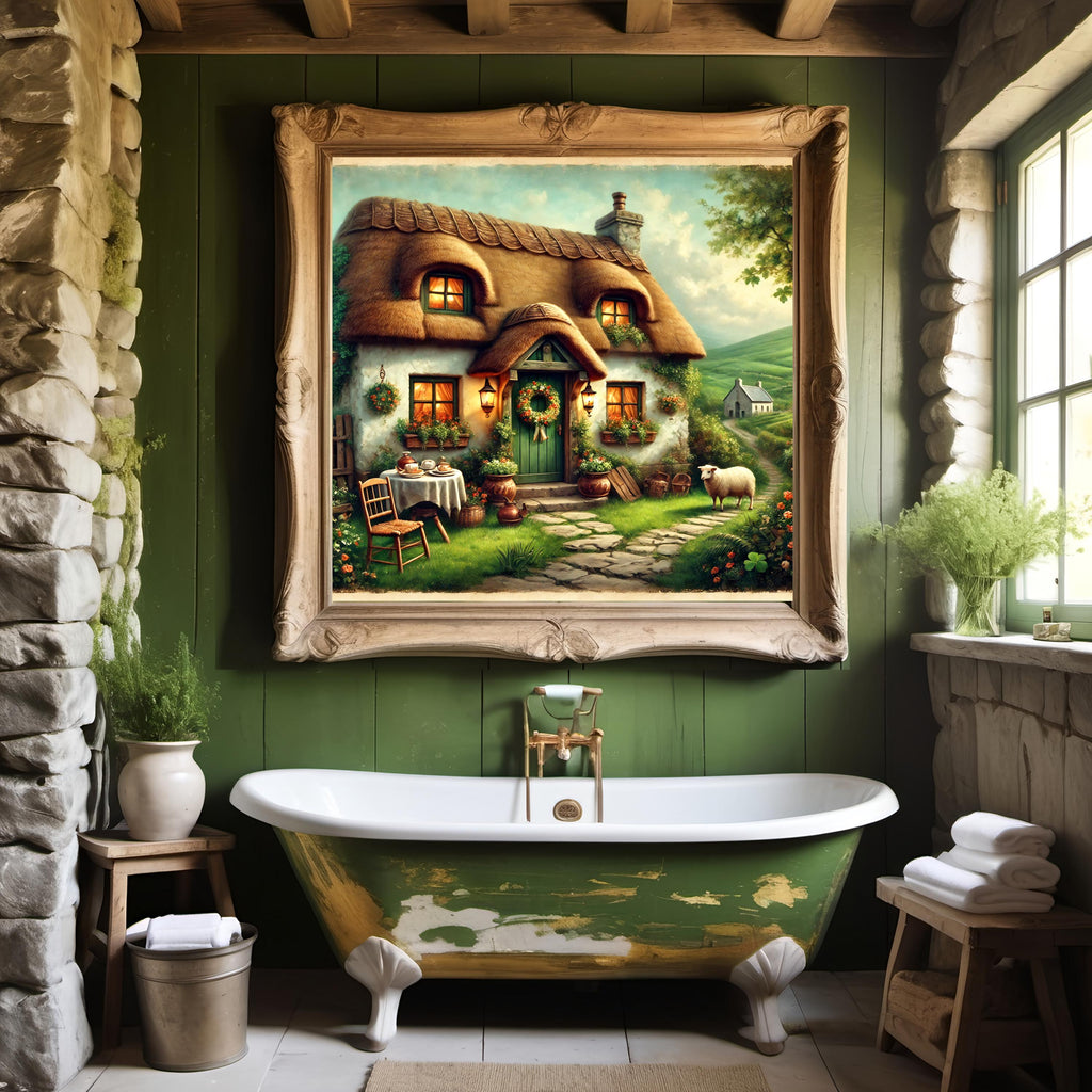 Irish Cottage Print: Thatched Roof Home, Rustic Ireland Art (Digital Download)
