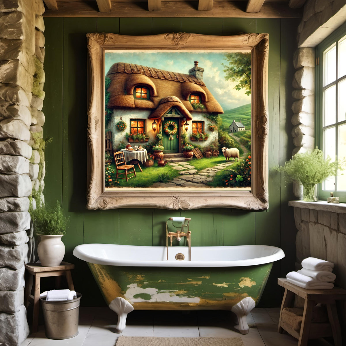 Irish Cottage Print: Thatched Roof Home, Rustic Ireland Art (Digital Download)