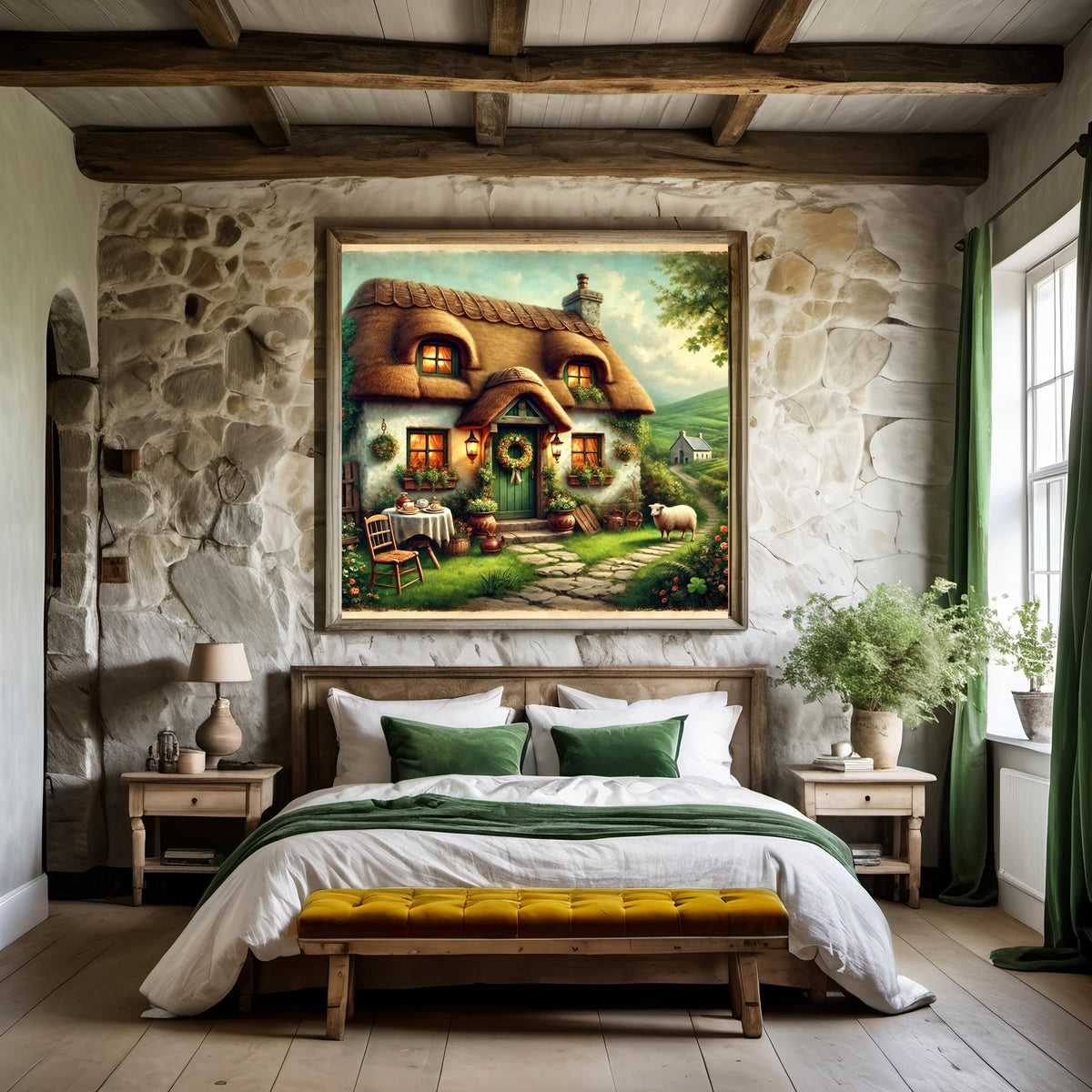 Irish Cottage Print: Thatched Roof Home, Rustic Ireland Art (Digital Download)
