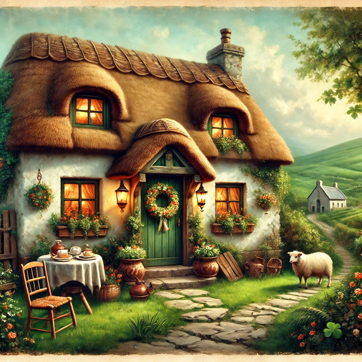 Irish Cottage Print: Thatched Roof Home, Rustic Ireland Art (Digital Download)