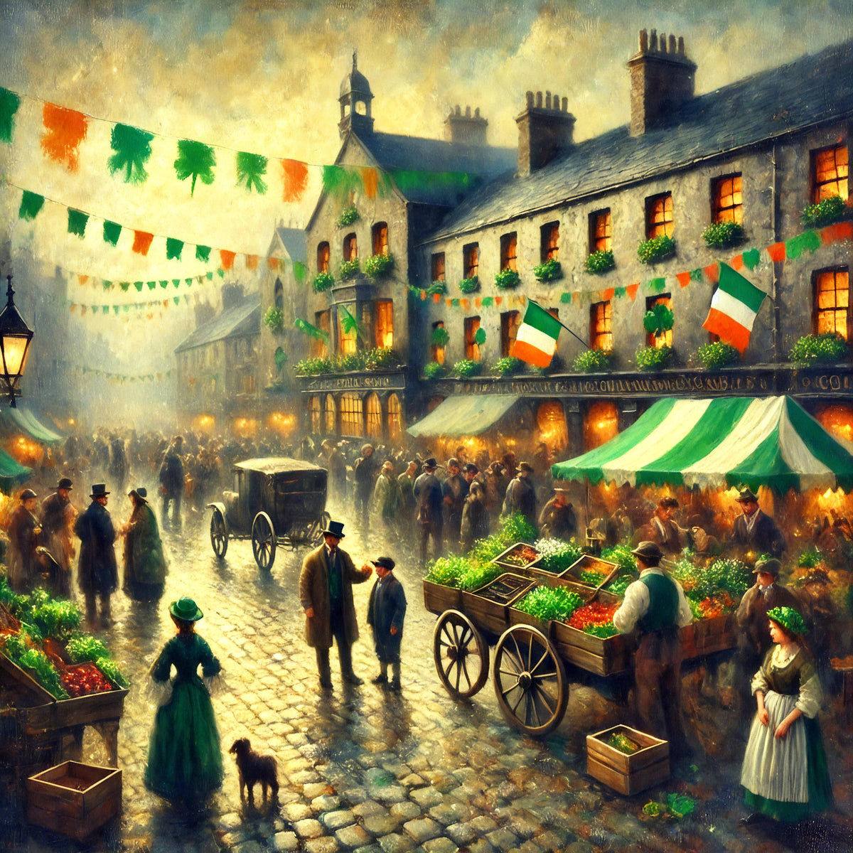 Vintage Irish Market Scene Print: St. Patrick's Day Town Artwork (Digital Download)