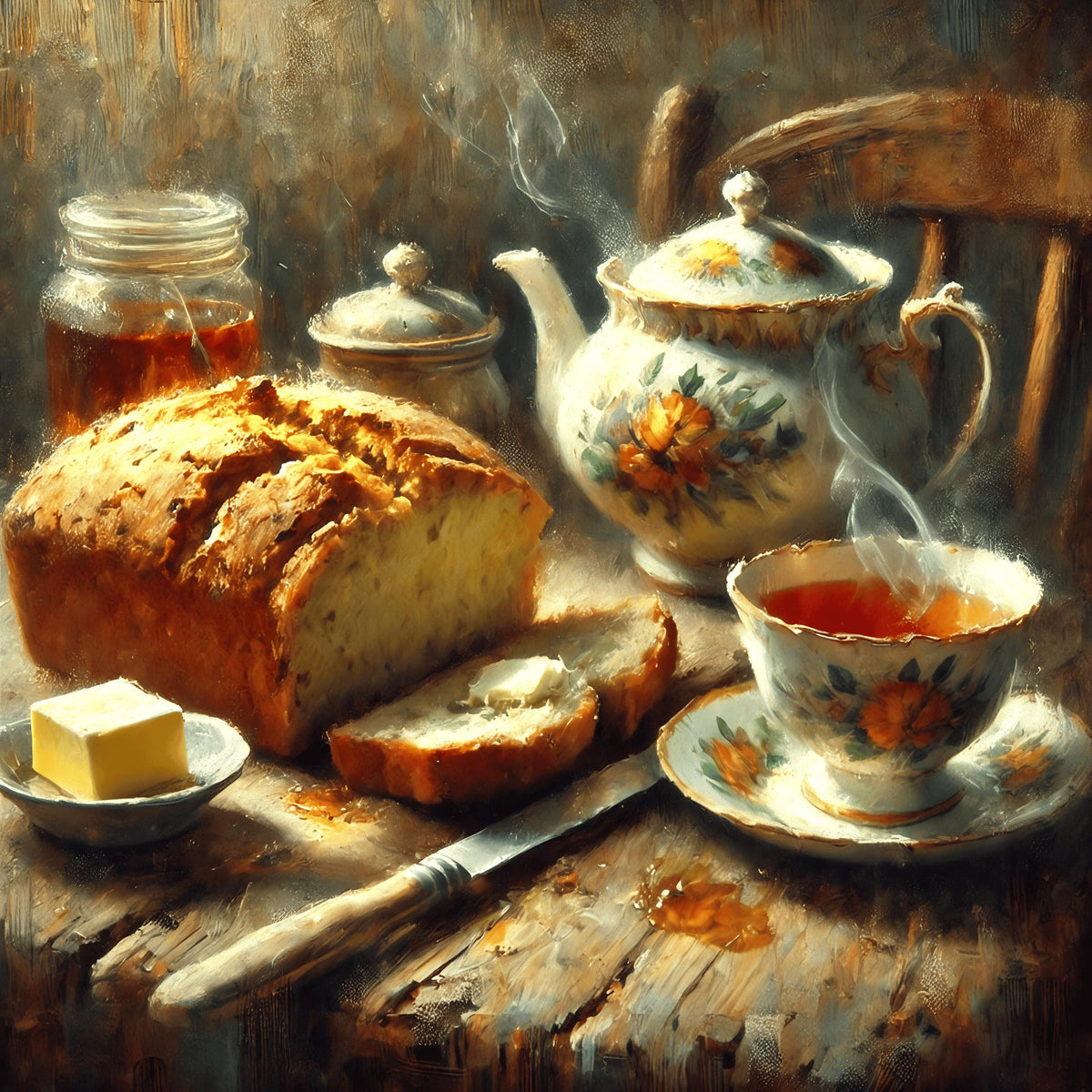 Vintage Tea Still Life Print: Rustic Cottagecore Kitchen Art (Digital Download)