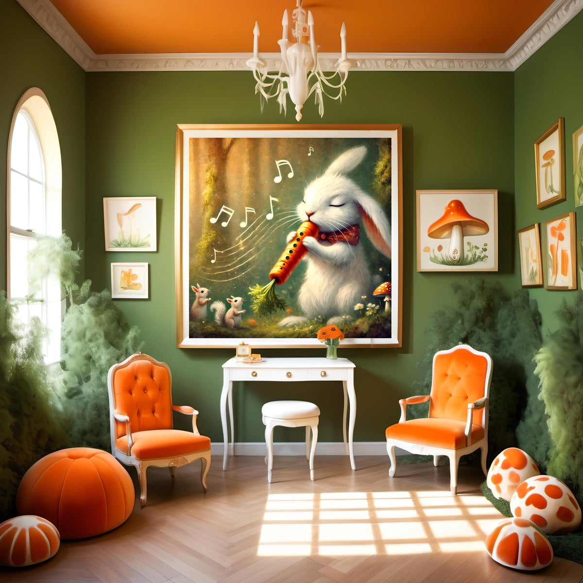 Bunny Carrot Flute Art Print: Whimsical Easter Rabbit Illustration (Digital Download)