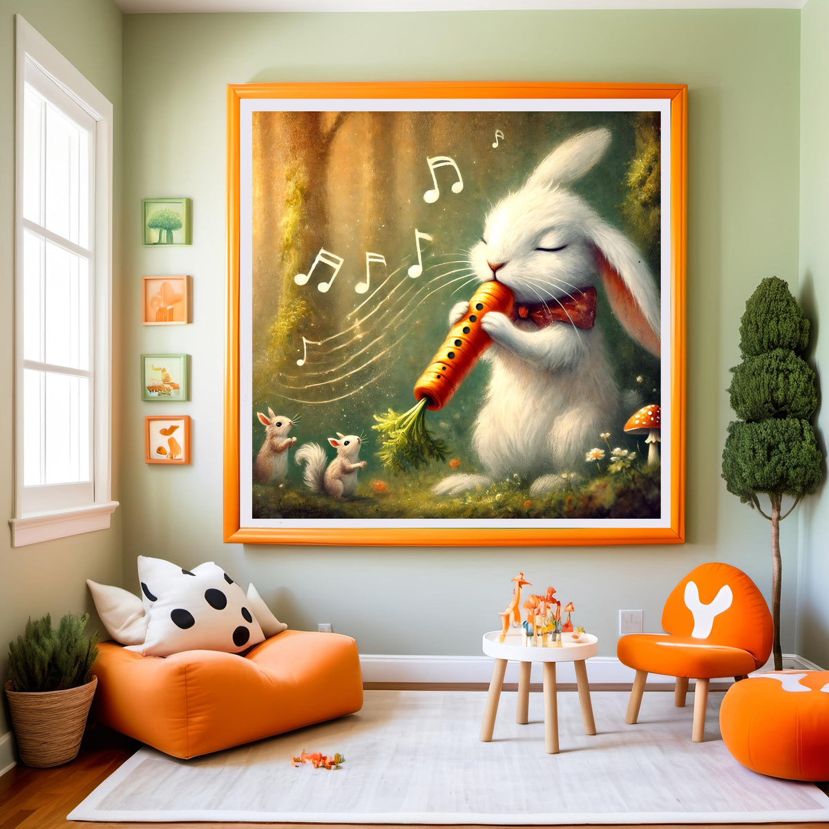 Bunny Carrot Flute Art Print: Whimsical Easter Rabbit Illustration (Digital Download)